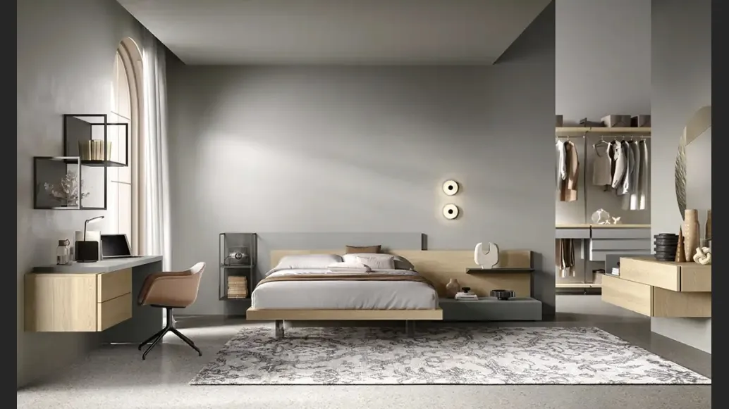 Letto Bipanel M13 in rovere miele e laccato cemento di Moretti Compact Giorno Notte