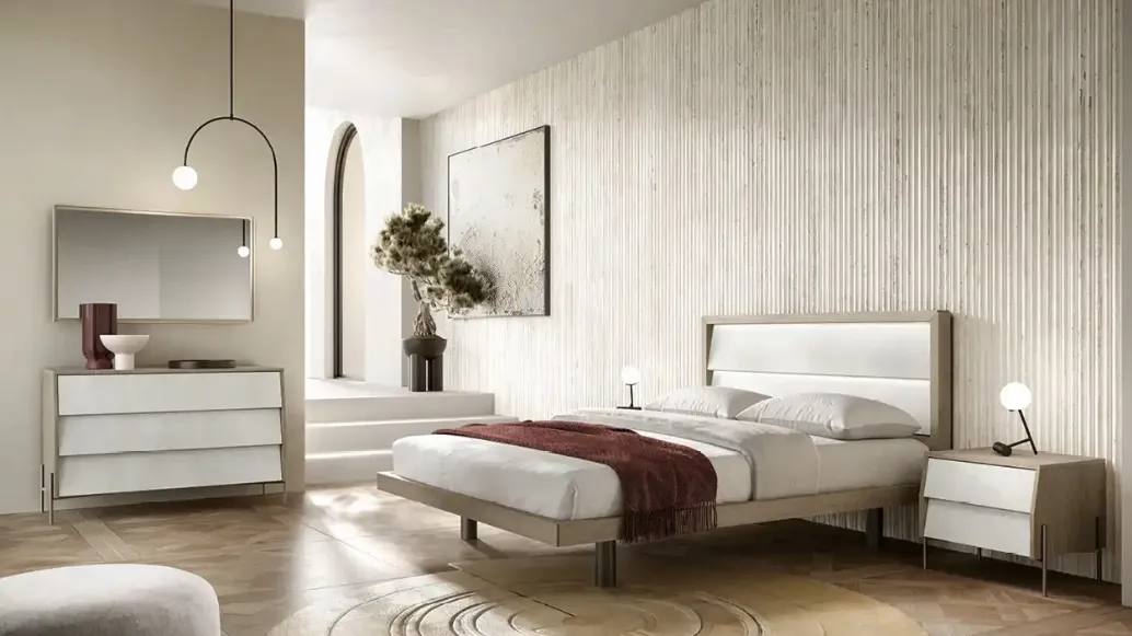 Letto Molding Aurora R12 in nobilitato resina e rovere gessato di Moretti Compact Giorno Notte