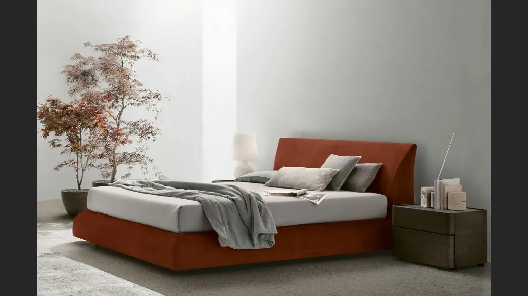 Letto con box contenitore Eros in pelle nabuk di Tomasella