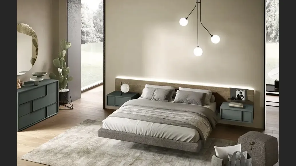 Letto Wall Panel P12 in impiallacciato rovere yuta di Moretti Compact Giorno Notte