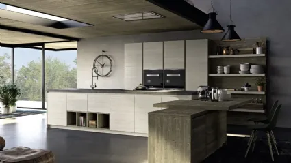 Cucina Moderna in legno di abete grigio con isola Mood 01 di Fratelli Mirandola